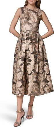 DKNY Floral Metallic Jacquard Cocktail Midi Dress in Snow Petal at Nordstrom, Size 10