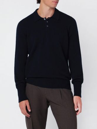 Drumohr Long-Sleeved Pure Cashmere Polo with Three-Button Placket