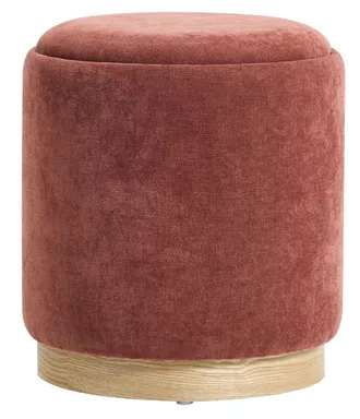 Nordlys Brown Wooden Base Pouf with Storage for Living Room in Red