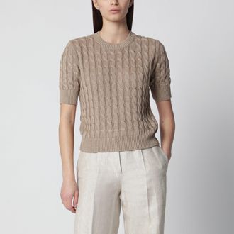 Max Mara Maglia girocollo a trecce in lino color Deserto