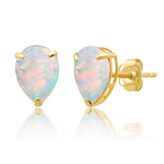 MAX + STONE 14k Yellow or White Gold Teardrop 8mm Gemstone Pear Shape Stud Earrings