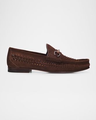 Gucci Men & apos;s Horsebit 1953 Woven Suede Bit Loafers