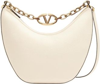 Valentino Garavani Ivory Leather Medium Hobo Vlogo Moon Shoulder Bag