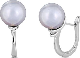 Belpearl Belpearl 14K 0.08 Ct. Tw. Diamond & 9 Mm Akoya Pearl Earrings