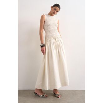 Topshop Drop Waist Cotton Maxi Dress in White at Nordstrom, Size 14 Us
