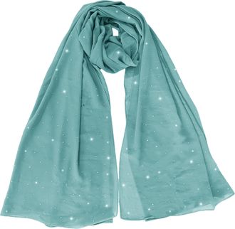 Lina & Lily Sparkle Rhinestones Womens Chiffon Scarf Shawl Head Wrap Hijab Sheer Lightweight (Aqua Blue)
