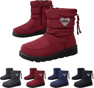 Generic High Top Snow Boots for Women Thick Warm Faux Fur Lined Boots Fashion Waterproof Heart Print Shoes with Side Zipper and Adjustable Closure Casual Anti