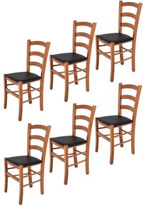 Tommychairs Tommychairs 6 Sillas Venice En Haya Cerezo, Asiento Polipiel Negra