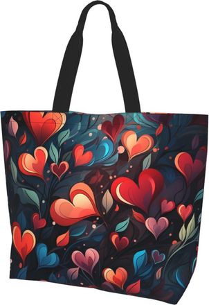 Generic Colorful Hearts Grocery Bag Eco Friendly Handbag Waterproof Tote Bags For Travel Work Daily Use