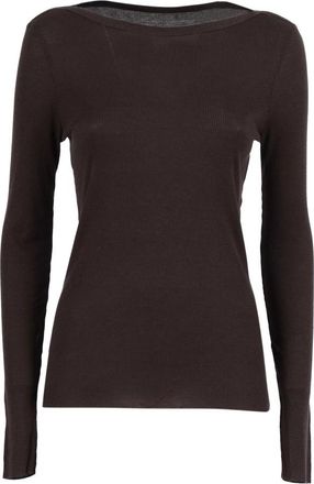 Majestic Filatures Rondgebreide trui - Dames - Ronde hals truien - Bruin - M - Wol - Truien & Vesten