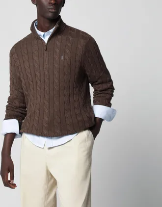 Polo Ralph Lauren Maglione con mezza zip in cotone marrone