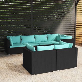 vidaXL Set De Muebles De Jard&iacute;n Y Cojines 7 Pzas Rat&aacute;n Sint&eacute;tico Negro Vidaxl