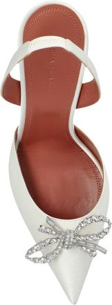 Amina Muaddi Womens Slingback Pumps Rosie 95 White Silk High Heel Shoes