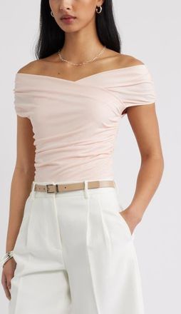 Open Edit Crossover Off the Shoulder Top in Pink Peony Bud at Nordstrom, Size Xx-Small