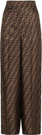 Fendi Zijden Broek met Motief - Dames - Wijde Broeken - Bruin - 2XS - Broeken