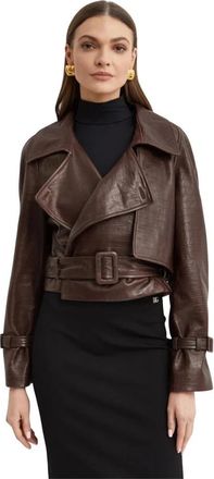 Nour Hammour Hatti Croco Cropped Leren Jas - Dames - Leren en Su&egrave;de Jassen - Bruin - L - Katoen - Jassen