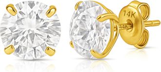 MAX + STONE 14k Yellow or White Gold Solitaire Round Cubic Zirconia Stud Earrings 3.5mmto8mm