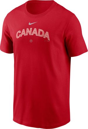 Nike Canada National Baseball Team 2026 World Baseball Classic Wordmark Nike Mens T-Shirt in Red | N19962QWBA-NDZ