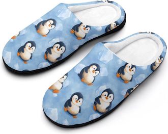 Generic Cute Penguins Pattern Funny Mens Cotton Slippers Soft Non-Slip Rubber Sole House Slipper Indoor Outdoor