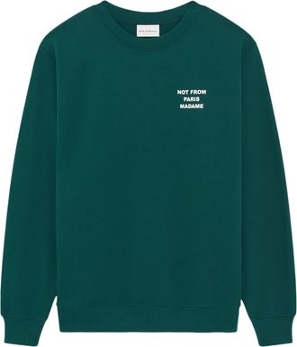 Dr&ocirc;le de Monsieur Deep Green Crew Neck Sweatshirt with Graphic Slogans