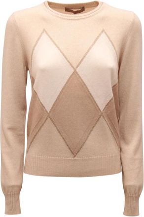 D.exterior Cashmere Rombi Lurex Girocollo - Dames - Ronde hals truien - Beige - S - Wol - Truien & Vesten