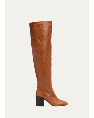 Dries Van Noten 70mm Crinkled Leather Over-the-Knee Boots