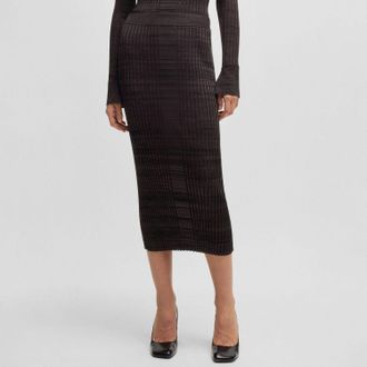 HUGO BOSS Womens Farmina Ribbed Knit Midi Skirt in Brown Viscose - Size X-Small