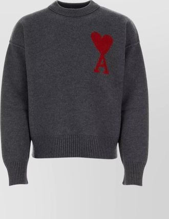 Ami wool blend crew neck sweater with graphic print