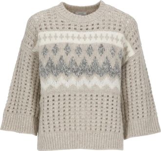 PESERICO Truien & Vesten, Dames, Beige, S, Pailletten, Openwork trui