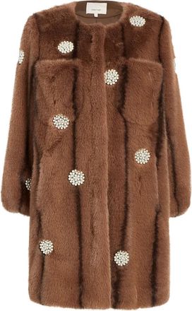 Cinq à Sept pearl-embellished faux-fur coat - women - Polyester - S - Brown