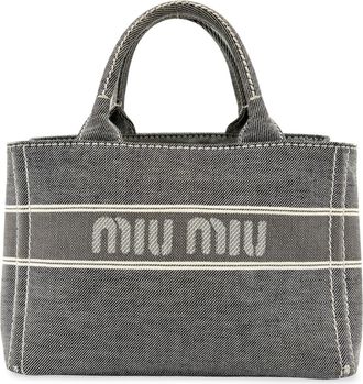 Miu Miu Logo Print Denim Tote Bag Black
