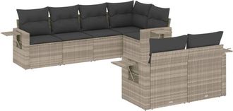 vidaXL Set De Sof&aacute;s De Jard&iacute;n 7 Pzas Con Cojines Rat&aacute;n Pe Gris Claro Vidaxl