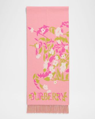 Burberry Wide Floral EKD Cashmere Scarf
