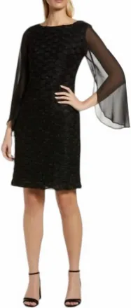 Connected Midi Chiffon Sleeve Dress In Black