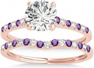 Allurez Diamond & Amethyst Single Row Bridal Set 18k Rose Gold (0.22ct)