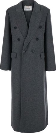 Victoria Beckham Womens Double-Breasted Virgin Wool Coat Grey