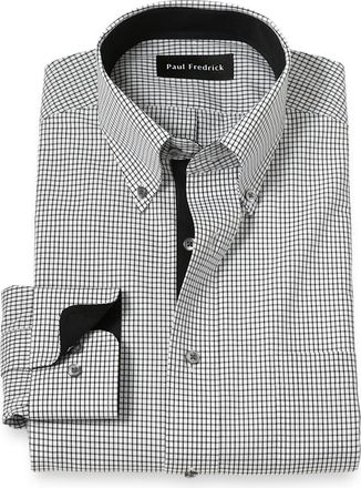 Paul Fredrick Slim Fit Non-iron Cotton Check Dress Shirt With Contrast Trim