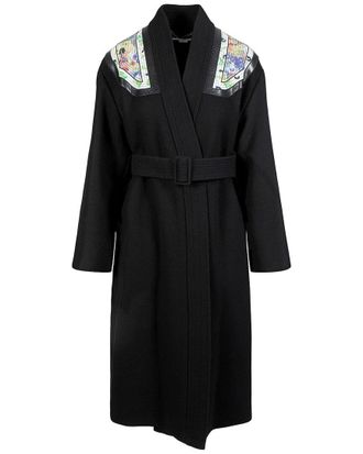 Stella McCartney Stella Mccartney Floral Print Shoulder Patch Belted Coat