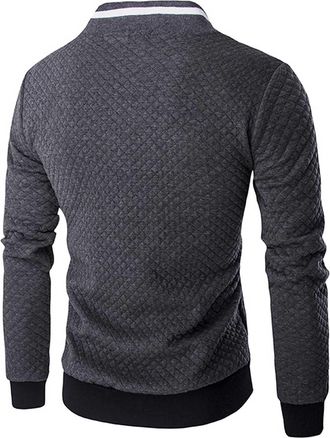 Generic Mens Full Zip Sweatshirt Cardigan Diamond Check Colour Block Stand Collar Sweatshirts Jacket Casual Long Sleeve Lightweight Waffle Running Coat Sale C