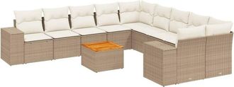 vidaXL Set De Sof&aacute;s De Jard&iacute;n 11pzas Con Cojines Rat&aacute;n Sint&eacute;tico Beige Vidaxl