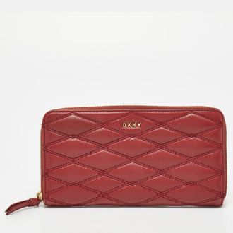 DKNY Dkny Red Quilted Leather Zip Around Compact Wallet