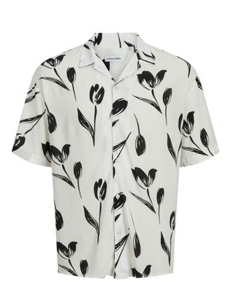 Jack & Jones Kurzarmhemd JACK & JONES JJEJEFF CHARGE RESORT SHIRT SS SN, Herren, Gr. XS, N-Gr, weiss (cloud dancer), Web, Obermaterial: 100% Viskose, bedruckt, rel