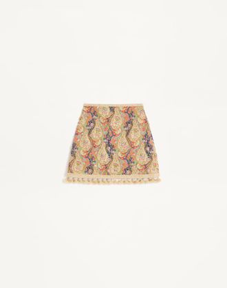 Valentino Embroidered Skirt On Piquet With Paisley Voyage Imaginaire Print Woman MULTICOLOUR 36