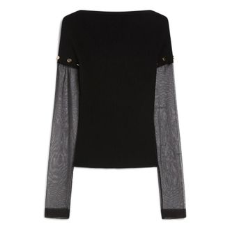 Sportmax Tops, Dames, Zwart, S, Polyester, Boot Neck Jumper met Lange Mouwen