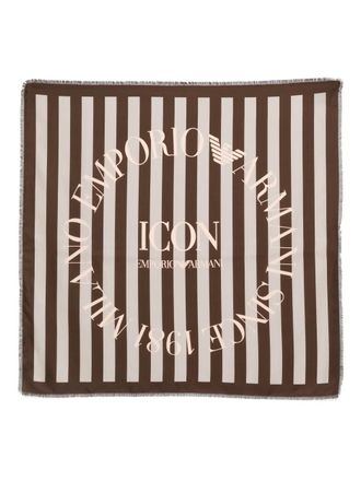Emporio Armani striped fringed scarf - women - Silk - One Size - Brown