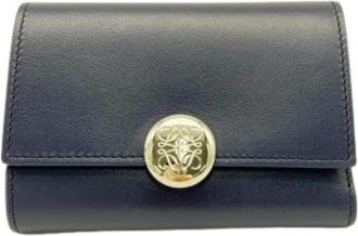 Loewe Pre-owned Tri-fold Portemonnee - Dames - Vintage Accessoires - Blauw - ONE Size - Leer - Vintage