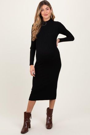 Pinkblush Mock Neck Ribbed Sweater Dress in Black at Nordstrom, Size X-Large