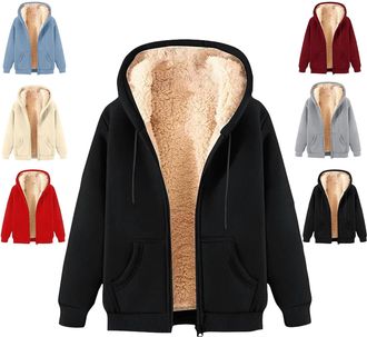Generic Fleece Jacket Women Zip Up Hoodie Sherpa Lined Jackets, Winter Warm Fleece Jackets, Warm Coats Pockets (black,L)