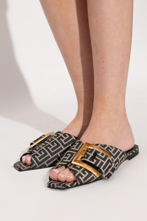 Balmain Anthem Slides, Womens, Brown