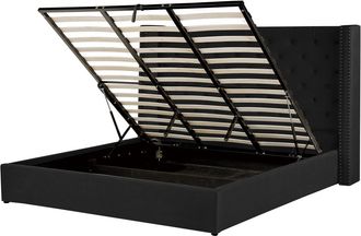 Beliani Cama matrimonial de tejido negro 180x200